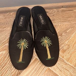 Vaneli Palm Tree Black Slides, Size 8